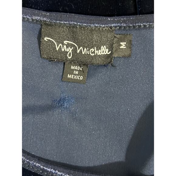 Vtg 90s MY MICHELLE Whimsical Blue Velvet Long Sleeve Maxi Dress size Medium - Picture 6 of 7